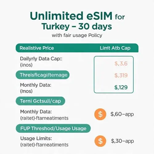 إنفوغراف: فهم أسعار eSIM تركيا 30 يوم غير محدود وسياسة الاستخدام العادل