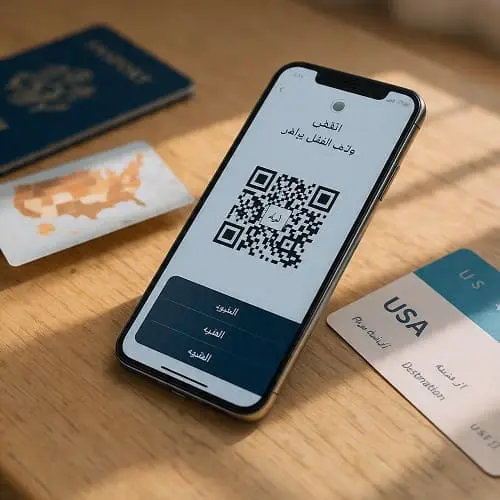تفعيل eSIM عبر مسح رمز QR على آيفون/أندرويد أثناء السفر إلى أمريكا (واجهة عربية)