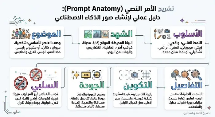  شرح أجزاء البرومبت لتوليد صور بالذكاء الاصطناعي بنتائج واقعية