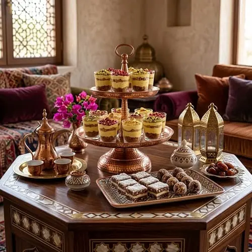 تشكيلة حلويات عيد الأضحى بدون فرن على طاولة ضيافة