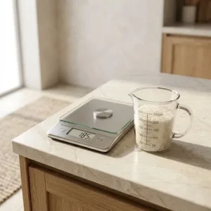 كوب رز كم جرام مع كوب قياس وميزان مطبخ