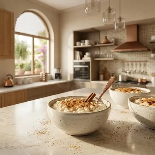 رز بحليب بدون بيض مزين بالقرفة