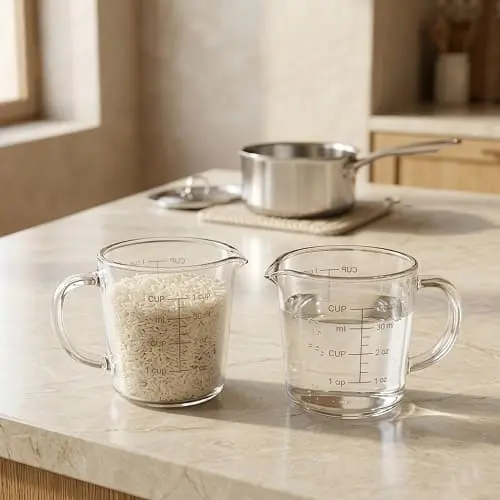 كوب رز كم كوب ماء مع كوب قياس رز وكوب قياس ماء